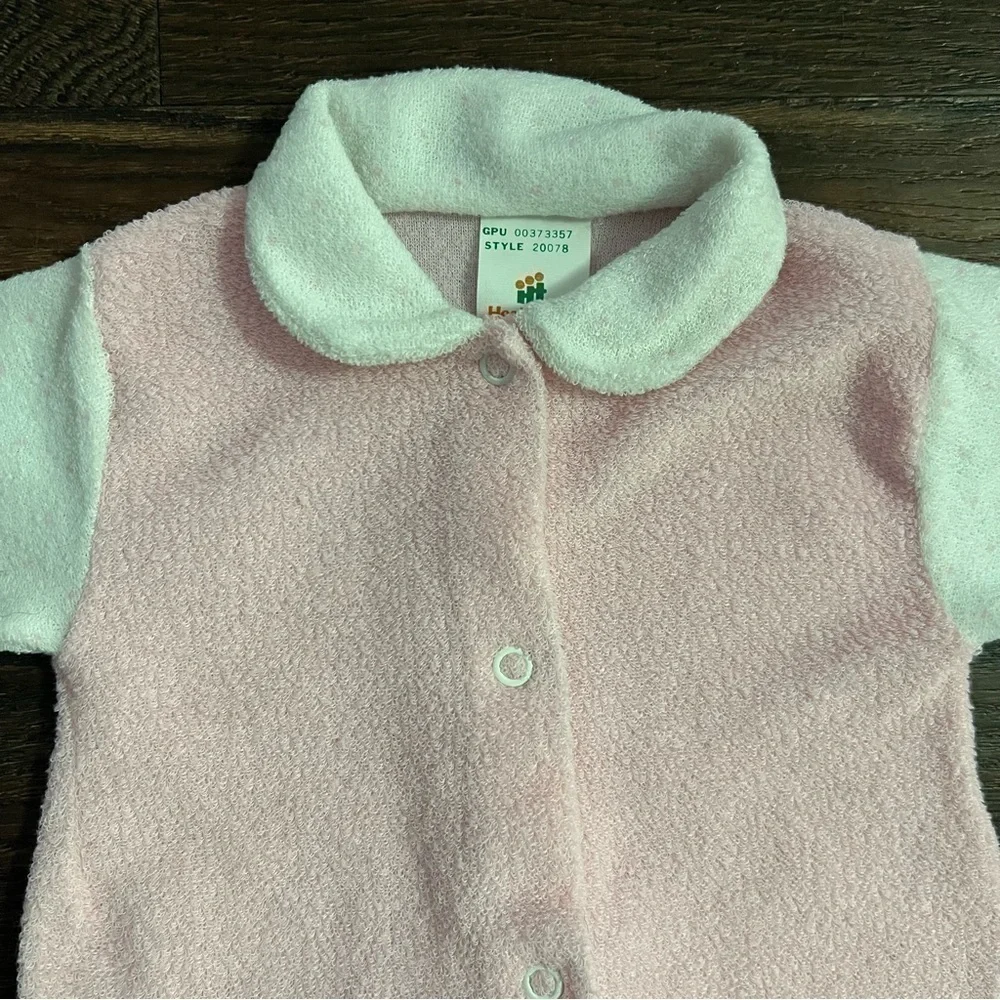 Vintage Healthtex one piece pink white sleeper Size Small 0-3 months